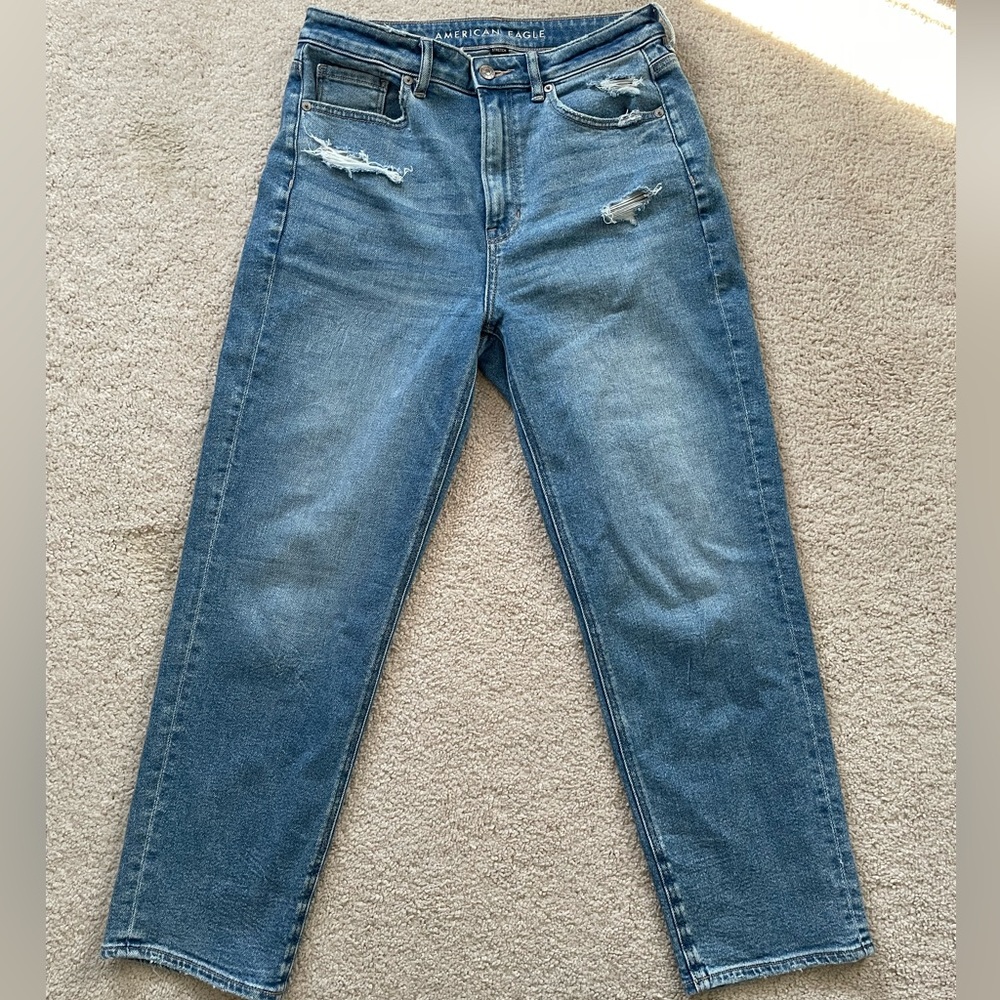 American Eagle stretch ripped straight mom jeans
